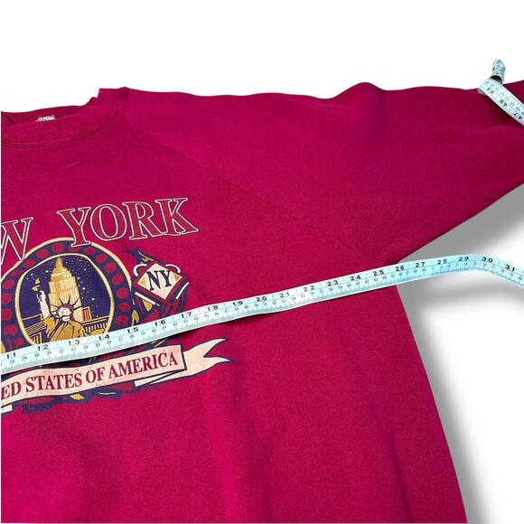 Vintage 1996 NEW YORK USA Grapic Sweatshirt Burgundy Sz 2XL Flag Retro Y2K Relax - Picture 8 of 8